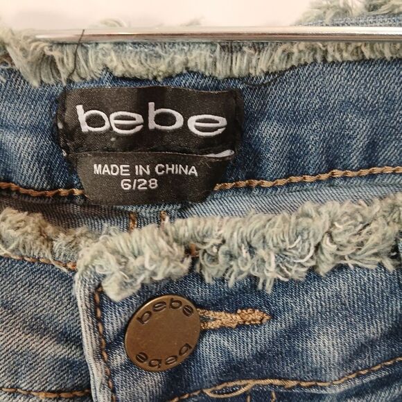 Bebe Wide Leg Frayed Stretch Jeans - Picture 10 of 11